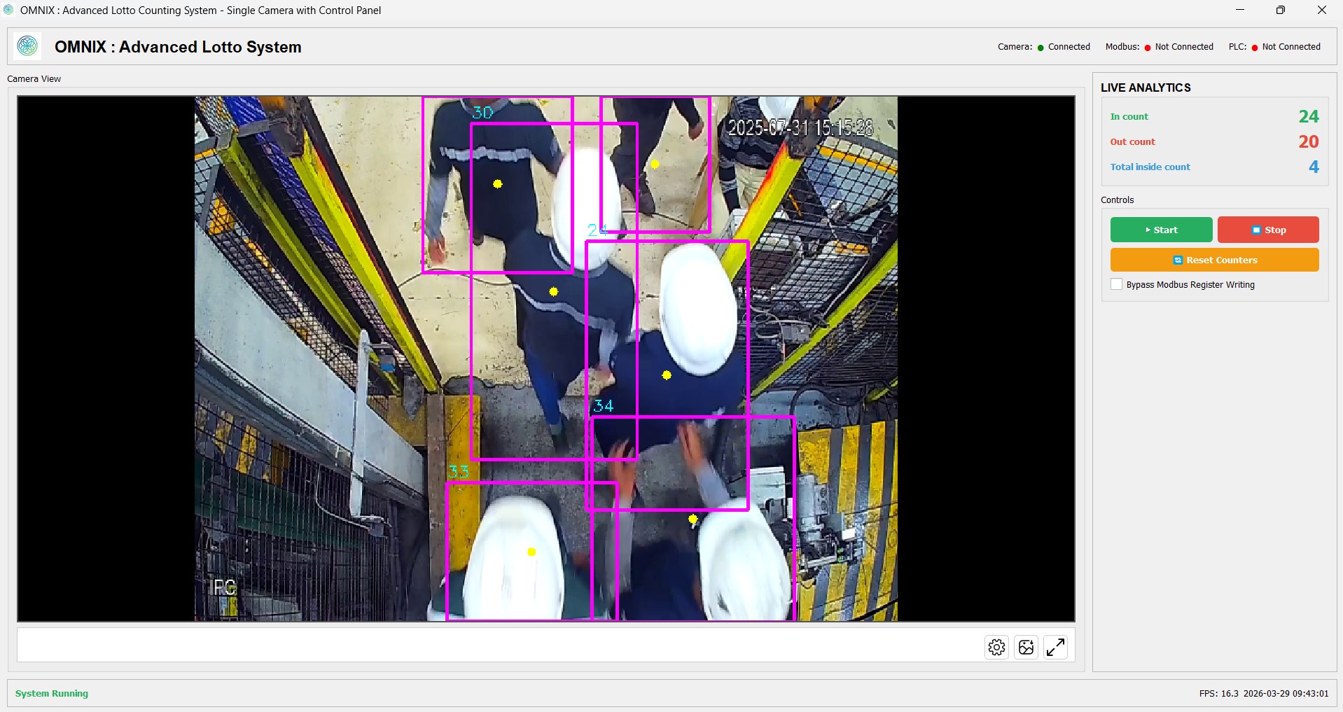 Omnix Lotto Vision Interface — Live People Counting
